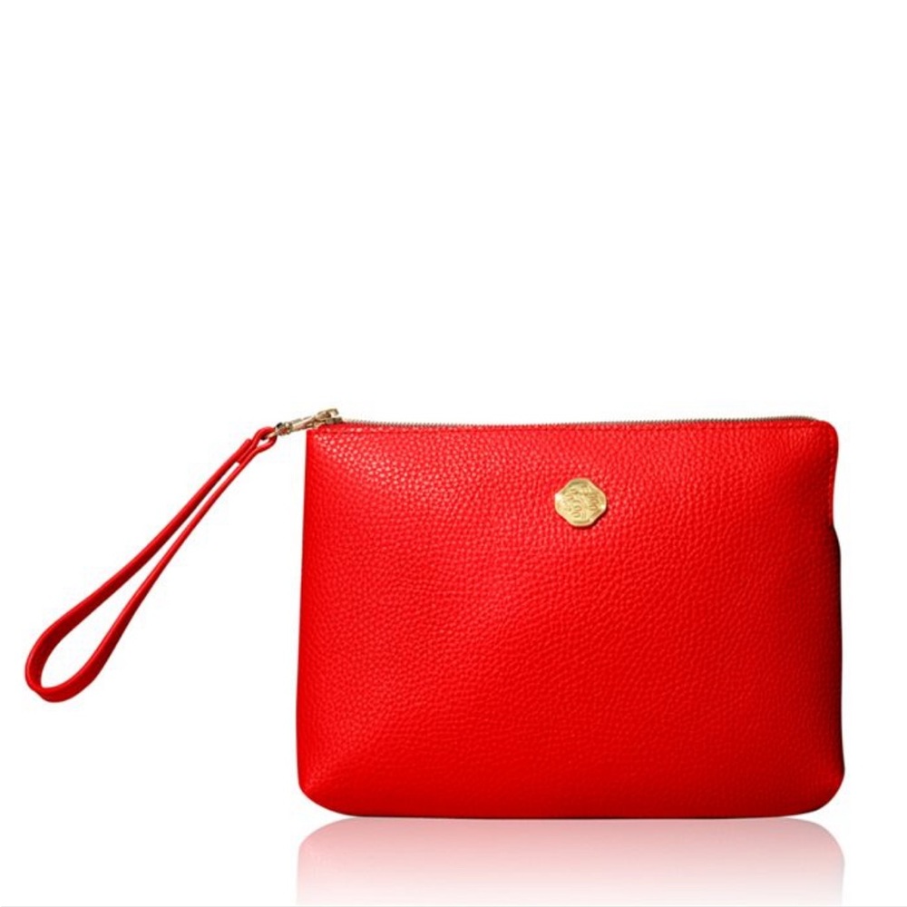 Shiseido Red faux pebble Leather Clutch purse cosmetics makeup bag